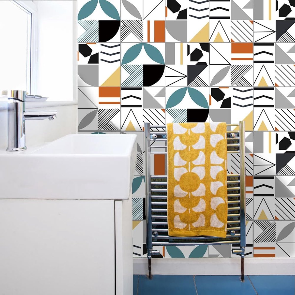 Vloerwandtegeltransfers sticker voor huisdecoratie, schil & stok zelfklevende splashback, tegelstickers voor woonkamer keuken badkamer decor, 10 stuks (15x15cm) (20x20cm) (TS063L, 20x20cm)