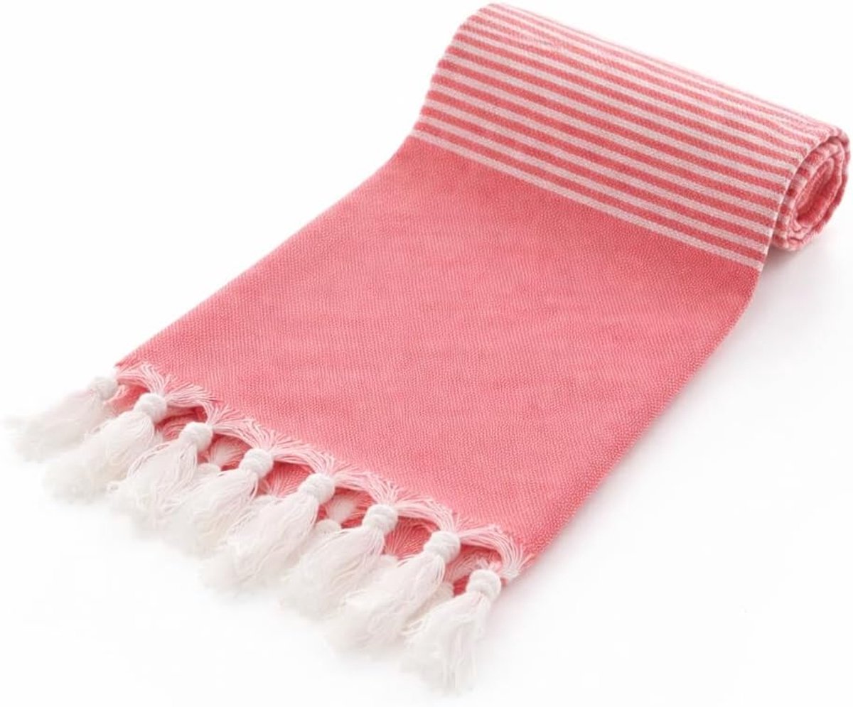 Peshtemal handdoek – 100% katoenen hammam bad- en strandhanddoek – minimalistische gestreepte look – sneldrogend, lichtgewicht, zacht en absorberend – reizen, spa, badkamergebruik (rood)