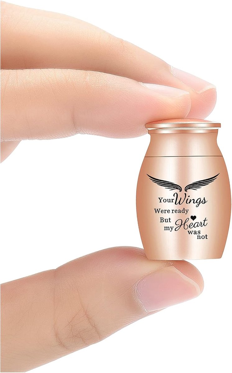 urn voor as - crematie gedenkteken voor mens of huisdier - vleugels roze goud