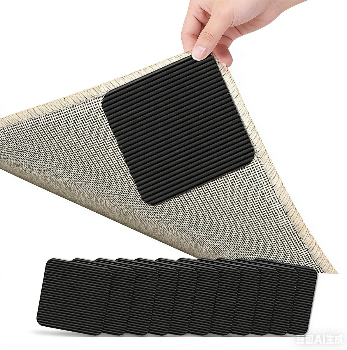 8 stuks antislipmatten voor tapijten, wasbaar, zonder resten, herbruikbare antislipmatten voor hardhouten vloeren en veilige grip voor huisdieren, kinderen en senioren (zwart)