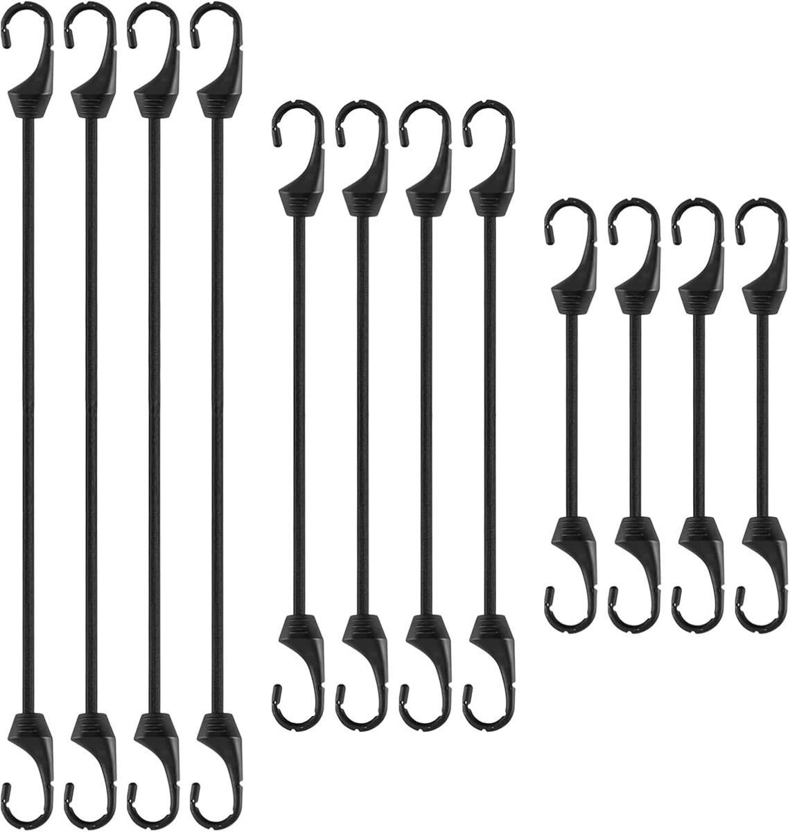 12 stuks elastische touwen met haken, multifunctionele spanners voor dekzeilen, versterkingsriemen voor fietsladingen, spankabels voor zwembadafdekkingen voor kamperen, wandelen