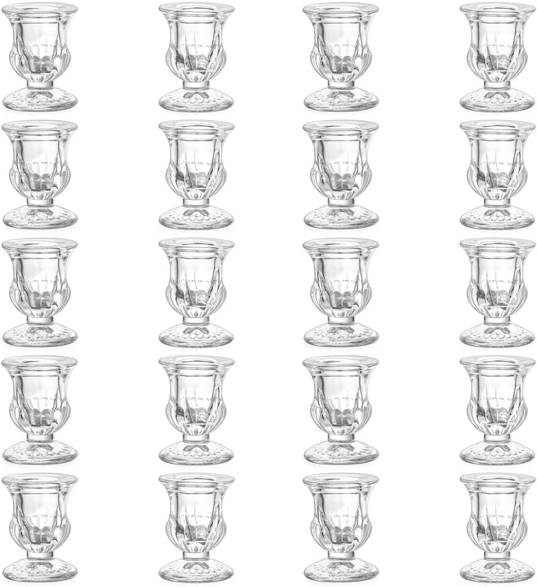 Konische kandelaar van glas, kleine transparante bulkkandelaar, set met dikkere glaskaarsen voor bruiloften, kerstviering, tafeldecoratie, 20 stuks