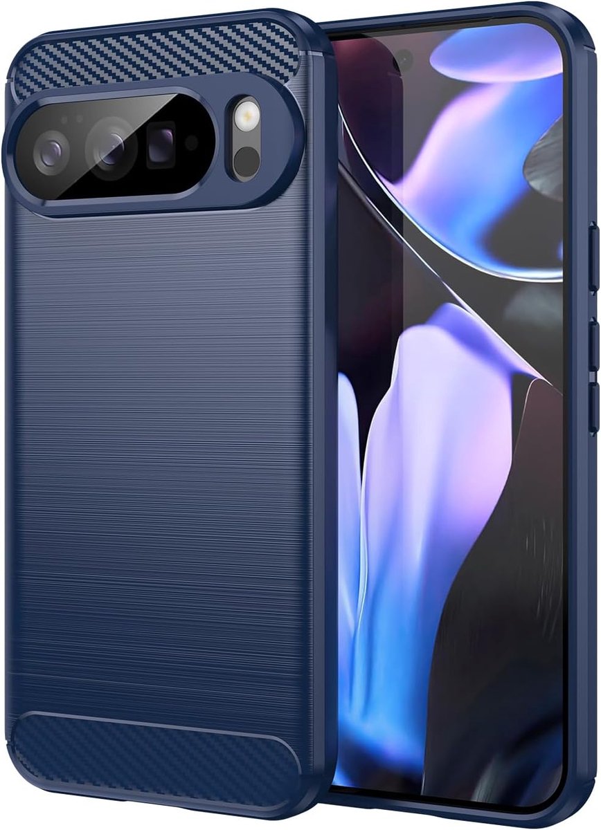 Beschermhoesje voor Google Pixel 10 Pro XL, geborstelde beschermhoes en koolstofvezel, zachte TPU-siliconen, slim fit, hoesje, schokbestendig, krasbestendig, antislip, militaire bescherming