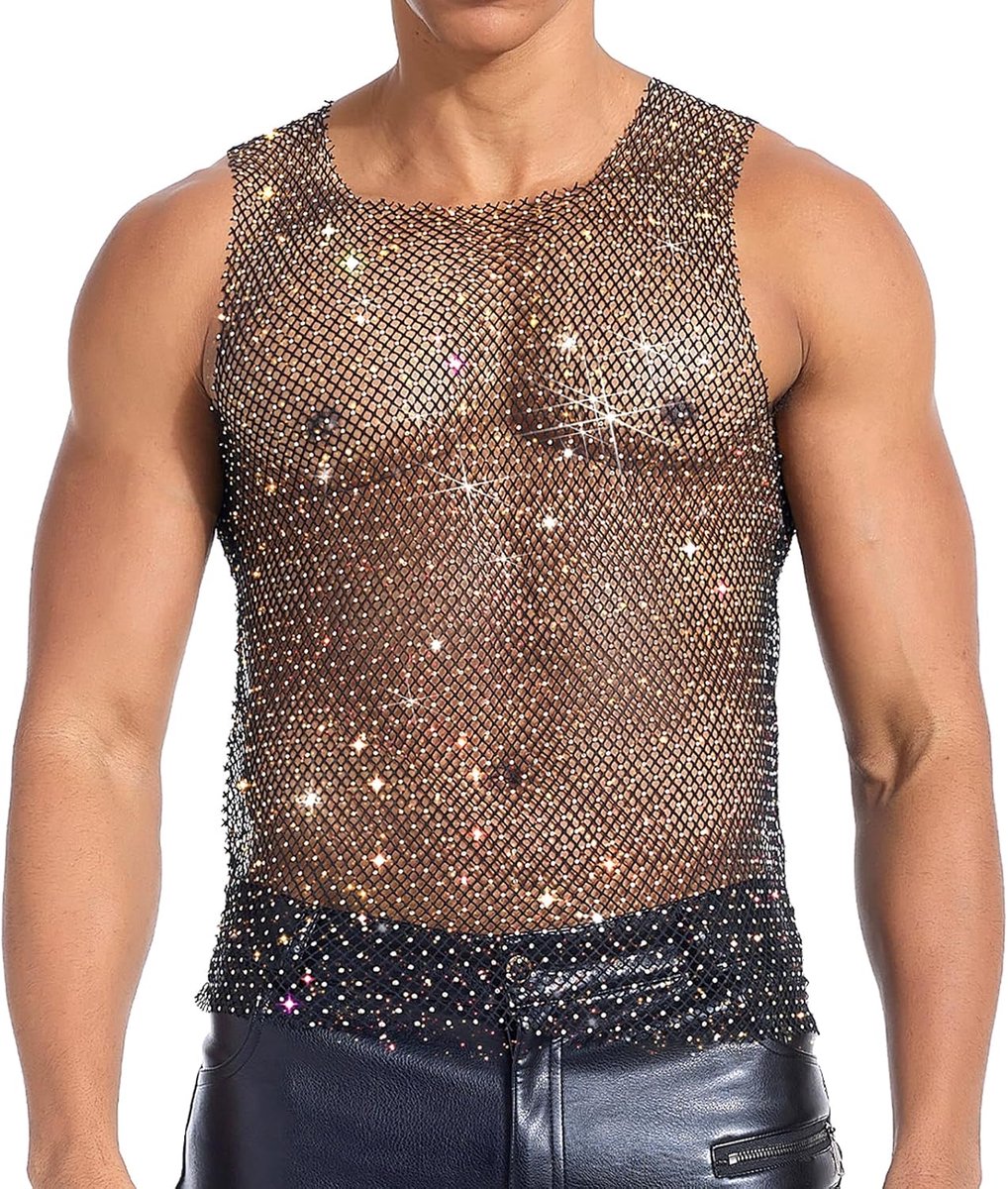 mesh strass tops visnet tanktop sexy cropped shirt rave doorzichtig vest
