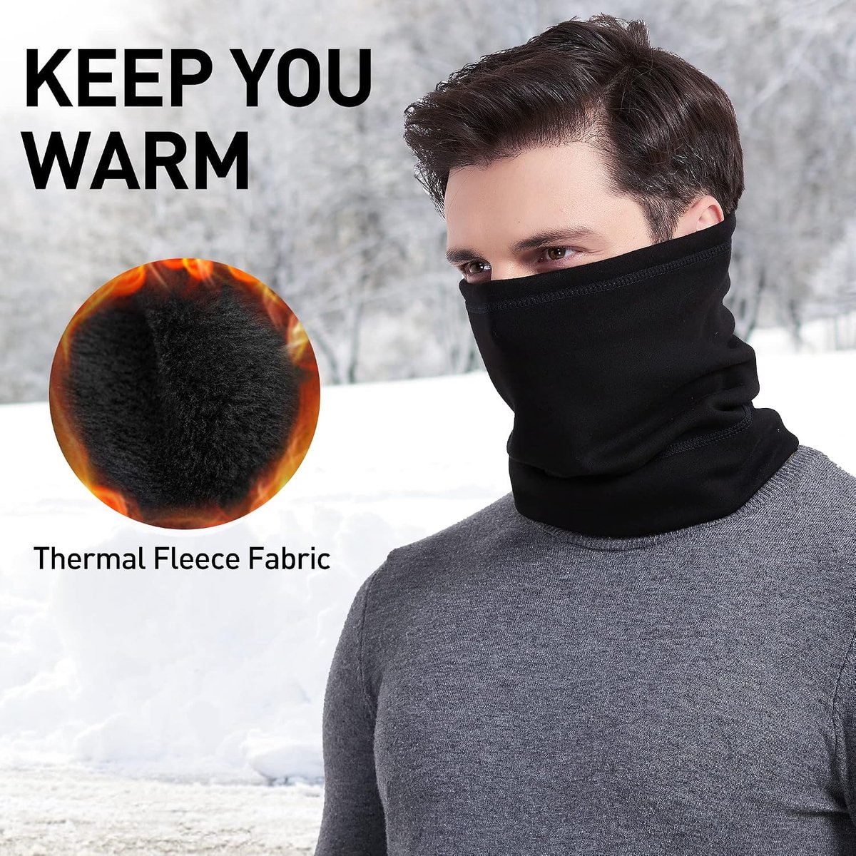 Halswarmer, thermische multifunctionele doek, colsjaal met trekkoord, nekwarmer, sport, gevoerde halswarmer, voor heren en dames, halsdoek voor motorfiets, fiets, skiën, werk, skimasker