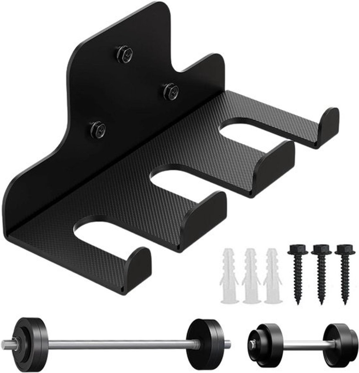Hanger voor Halterstangen - Halterhouder Wandmontage - Fitnessapparatuur Opbergen - Robuuste Stalen Constructie - 25.6 x 13.6 x 11.3 cm