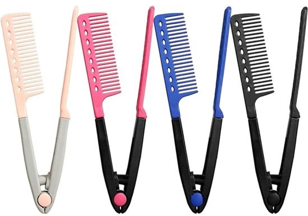 Haar Rechttrek Kam - Stijltang Kam - Dagelijkse Styling - V-Vorm Ontwerp - 24.5 cm Lengte - Zwart Blauw Roze