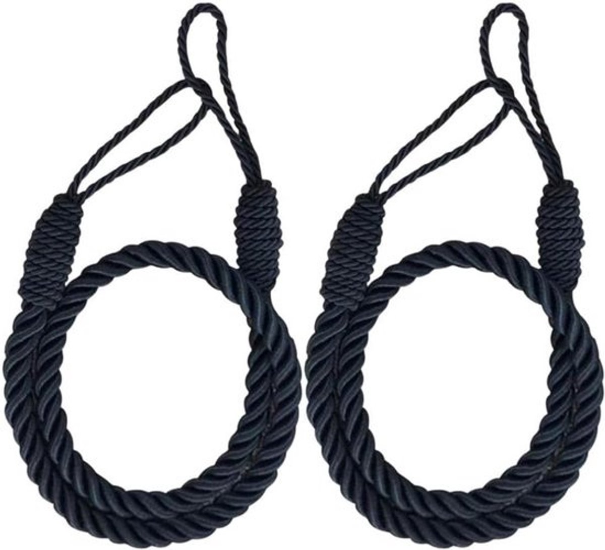 Set van 2 Gordijntouw Ophangsystemen Zwart 70cm - Decoratieve Gordijn Tiebacks zonder Boren