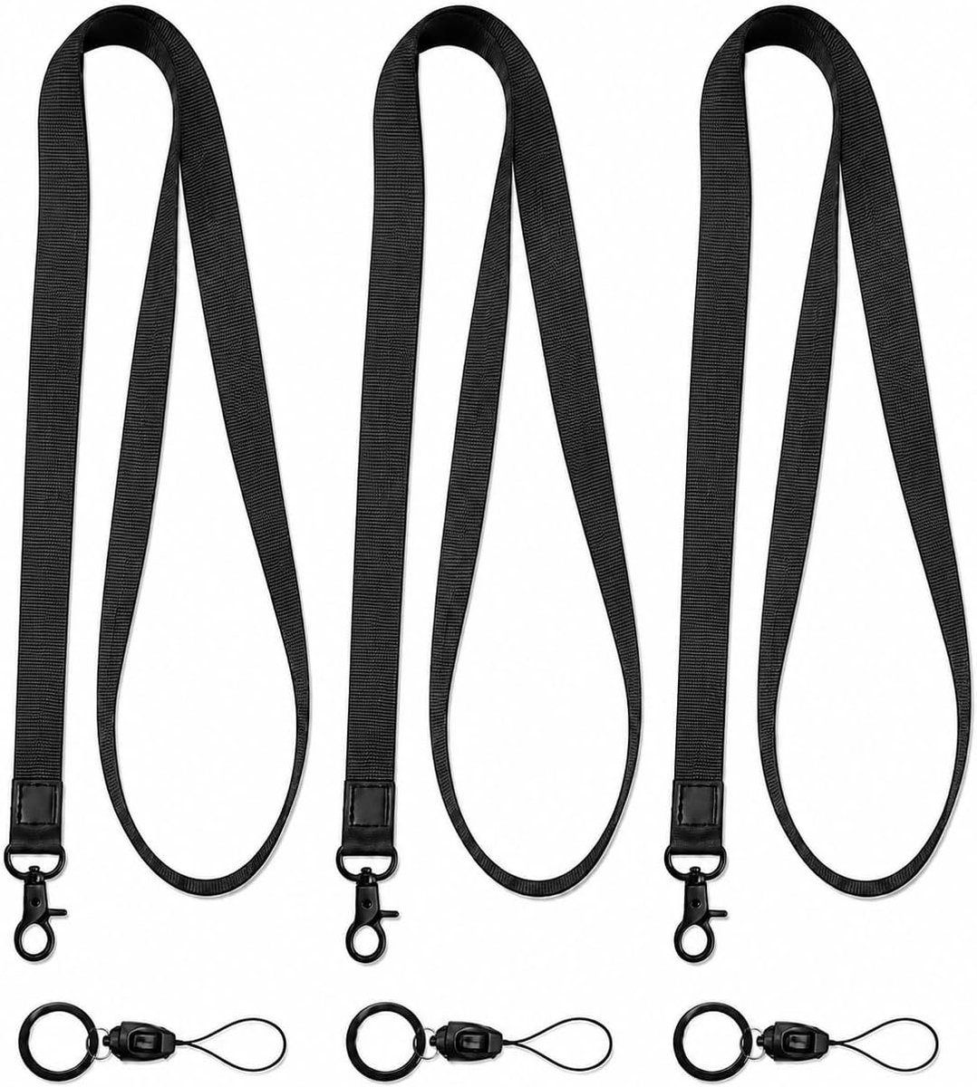 3 stuks nekriem lanyard sleutelbanden om om te hangen Lanyard sleutelband, sleutelhanger met riem, zwart – geschikt voor pasjes, sleutels en dagelijks gebruik