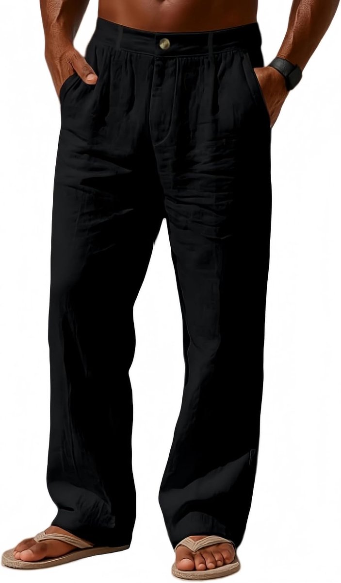 broek voor heren, lichte zomerbroek voor het strand, losse pasvorm, elastische tailleband met ritssluiting