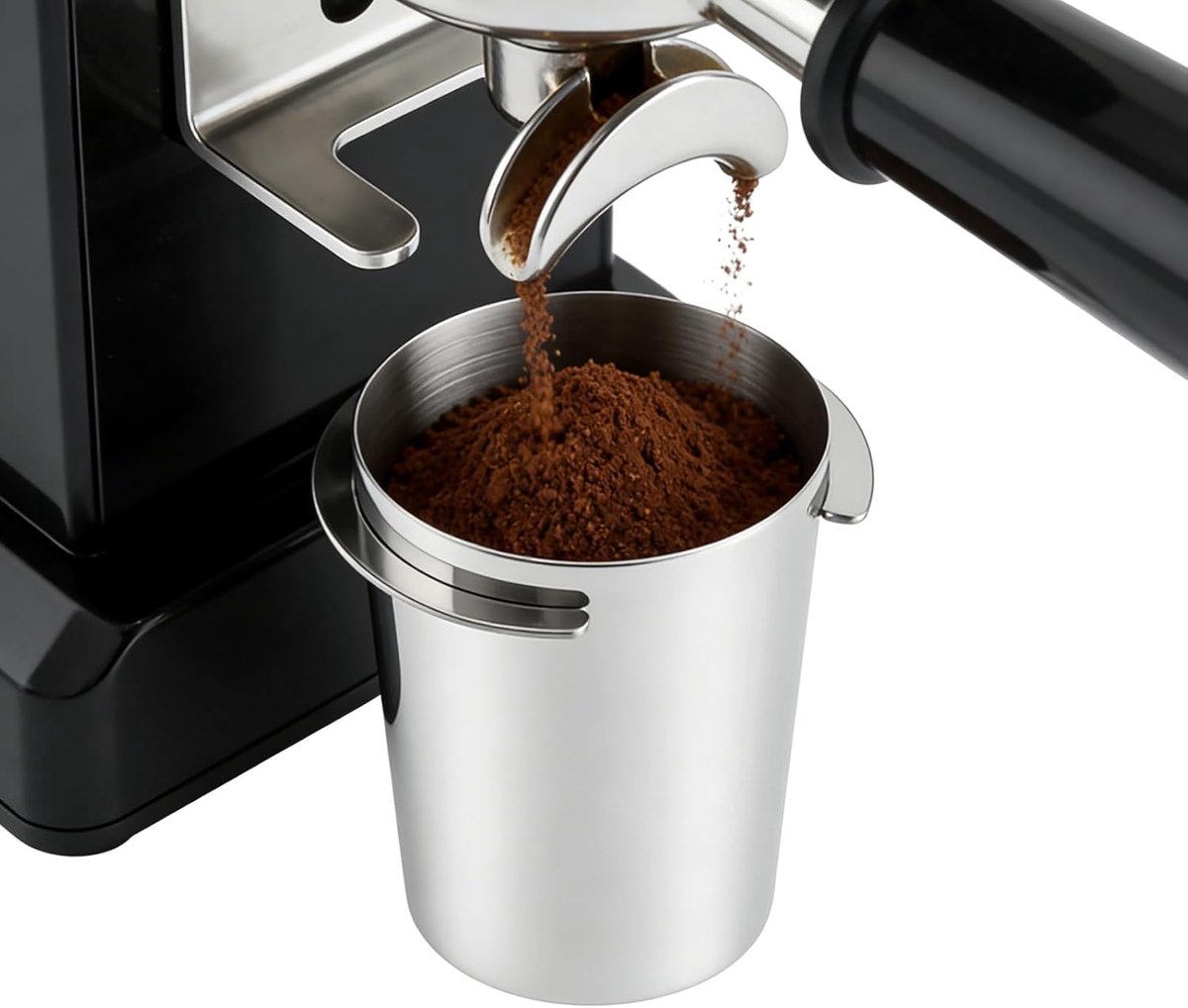 Doseerbeker 58 mm, accessoires, koffiedoseerbeker, roestvrij staal, poederinvoerdeel, koffieaccessoires, geschikt voor 58 mm zeefhouder, zilveren espressobeker