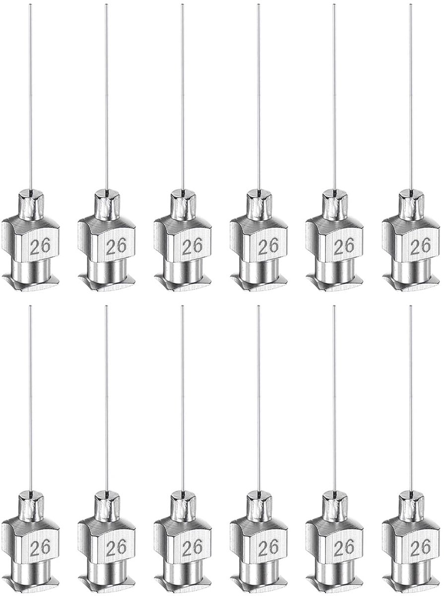 12 stuks dispensernaalden van roestvrij staal, dikte 26, 1 inch, metalen punt voor dikke vloeistoffen, inkt, lijm, laboratoriumgebruik