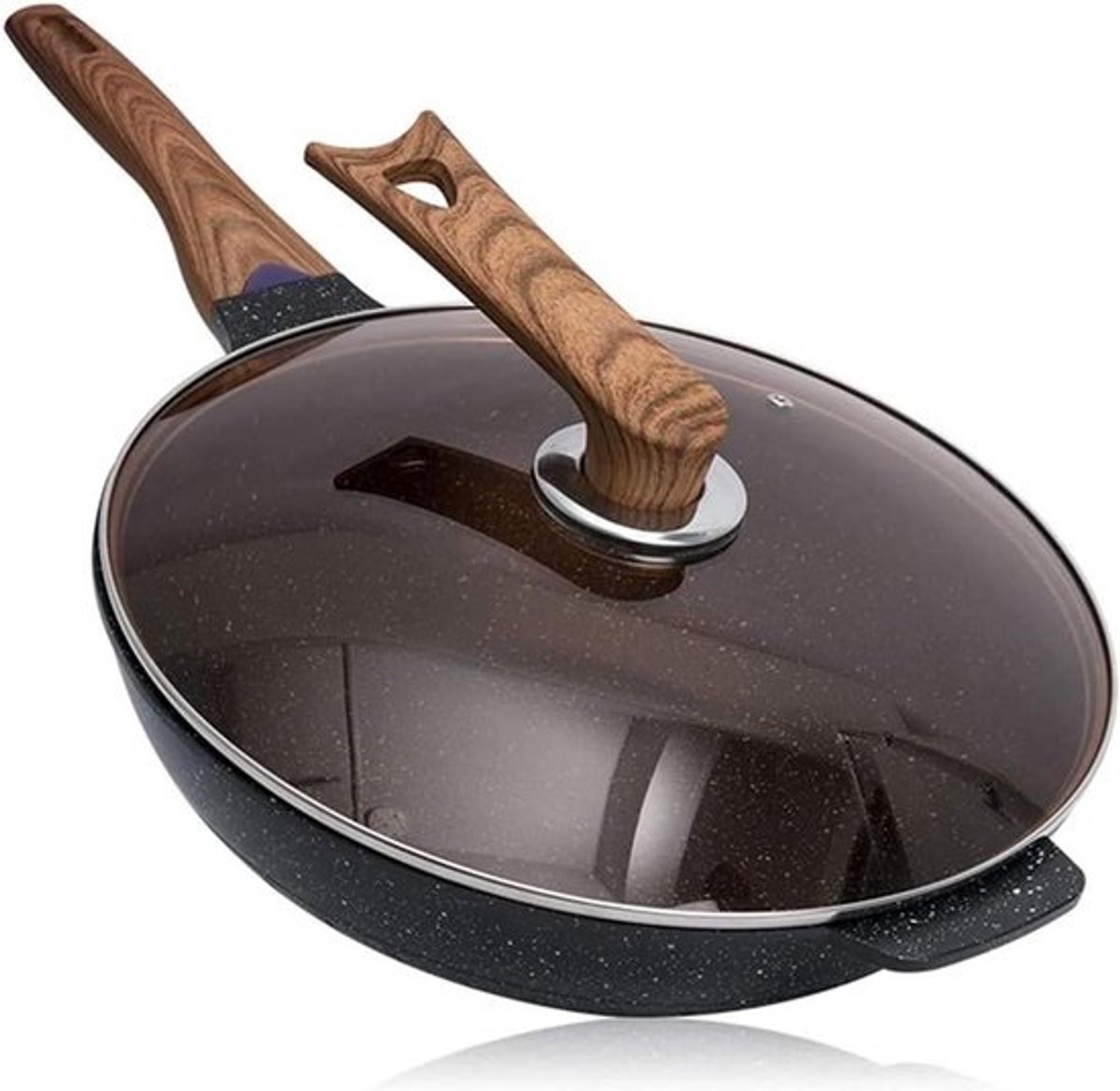 Kookpot Wok - Roestvrijstaal Pan - Gelijkmatig Koken - Antiaanbak Marmercoating - 5 Liter Capaciteit - Zwart