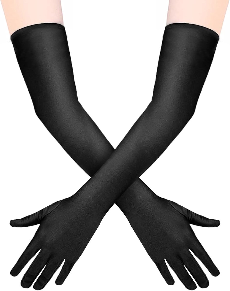 Handschoenen, satijnen handschoenen, rekbare ellebooglengte, lange handschoenen voor dames, voor kostuum, avondopera, bruidsfeest, bruiloft, bal