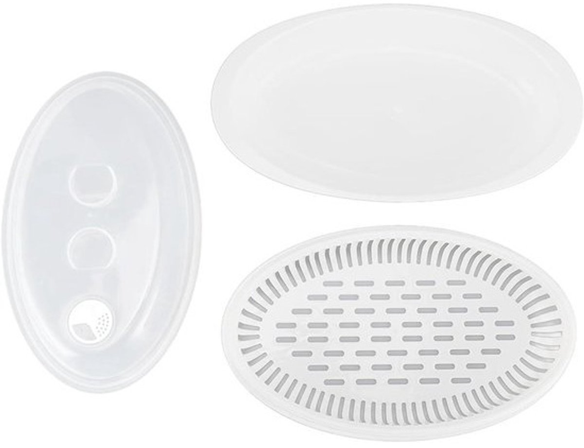 Capaciteit Voedsel Grade PP Microgolfstoomboot, magnetron gestoomde visplaat met deksel PP Snelle warmtegeleiding Microgolf gestoomde viscontainer voor keuken