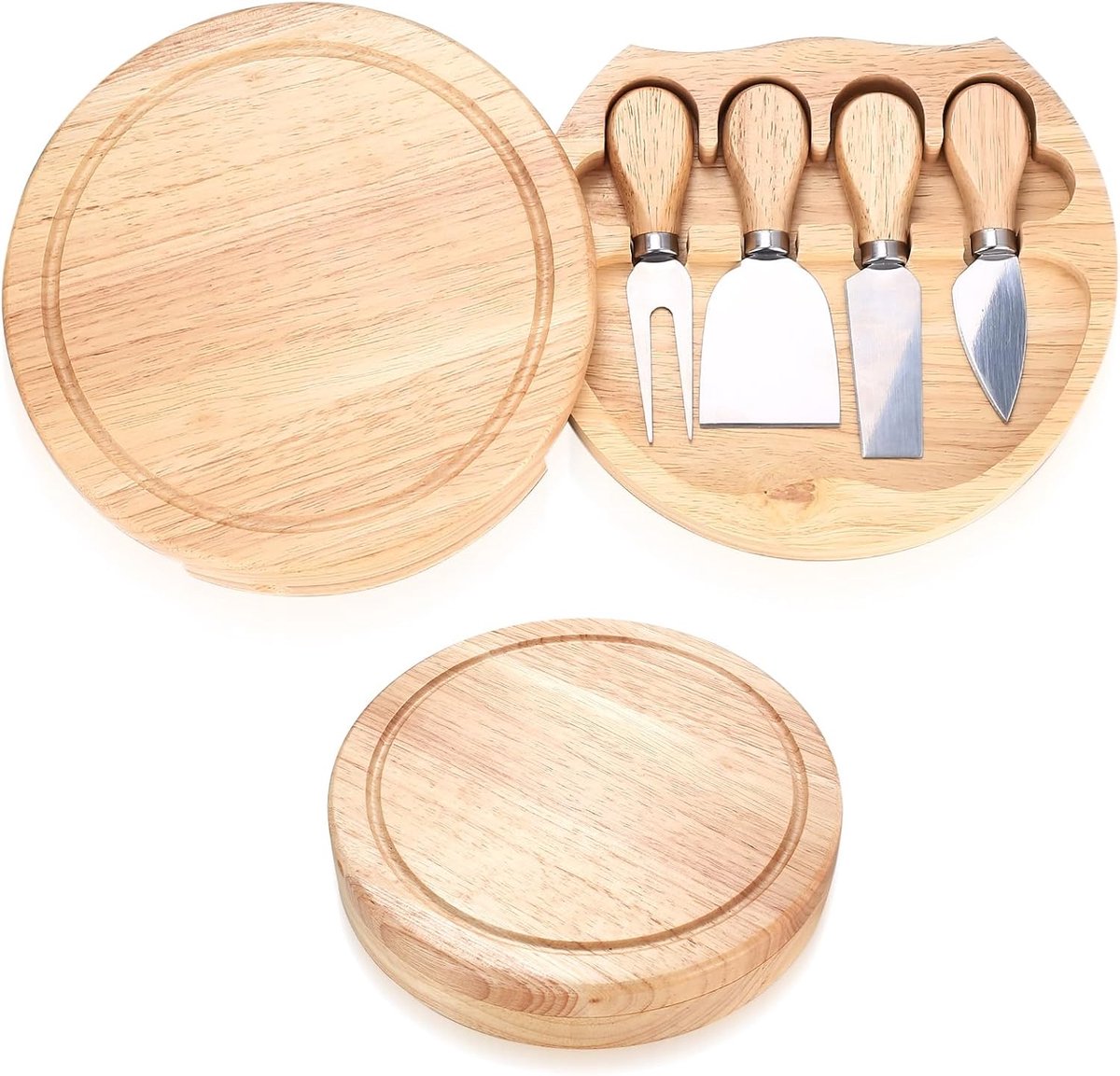 Kaasplank met kaasmes, kaasschaal, serveerplank, kaassnijplank, kaassnijplank met kaasbestek, voor wijn, koekjes, vlees (30 cm dia.)