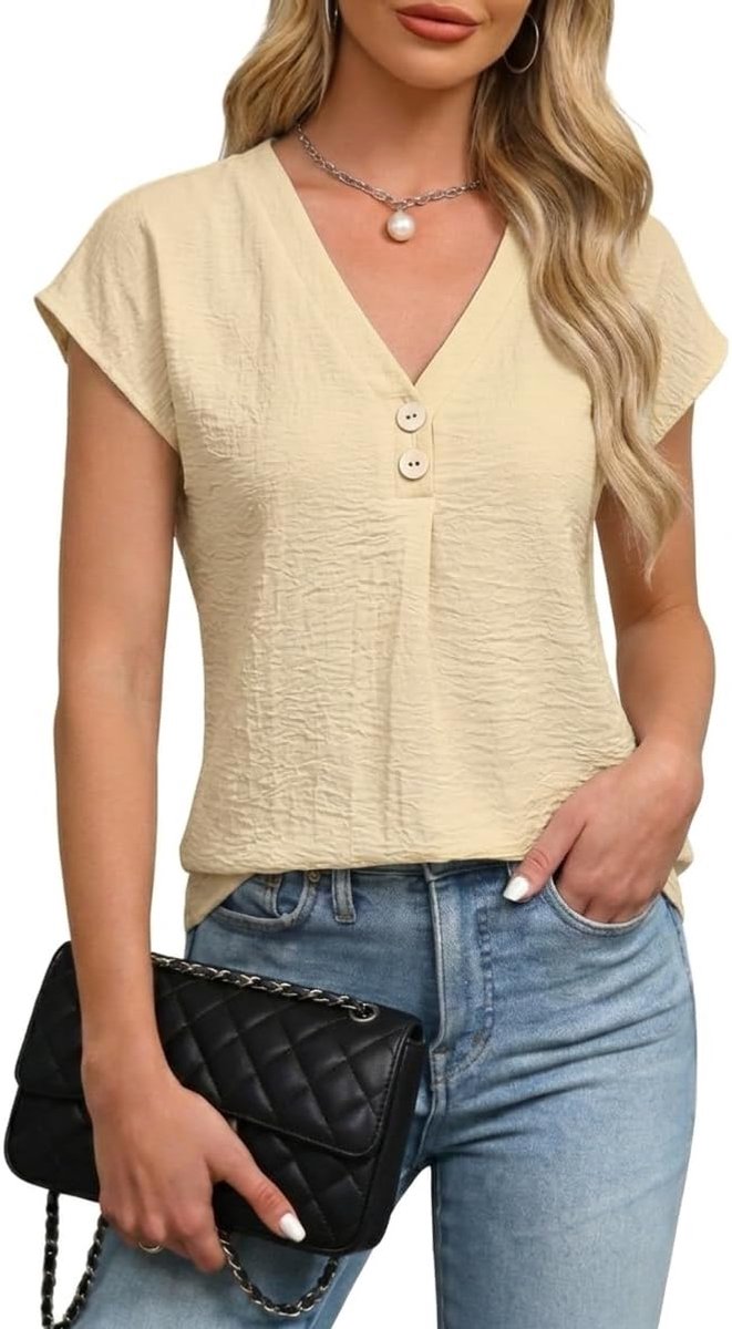 Zomerblouse V-hals Vleugelmouwen Losse Pasvorm Elegant