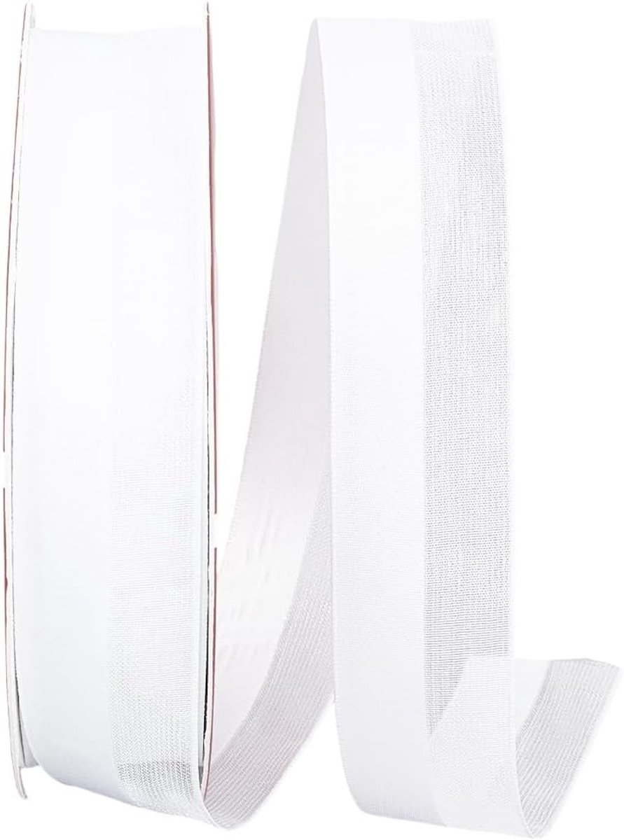 45,72 m 27 mm wit half transparant half satijnen lint polyesterstof organza chiffon transparante linten in bulk voor naaiwerk, cadeauverpakkingen, bruidsboeketten, bruiloftdecoraties en knut