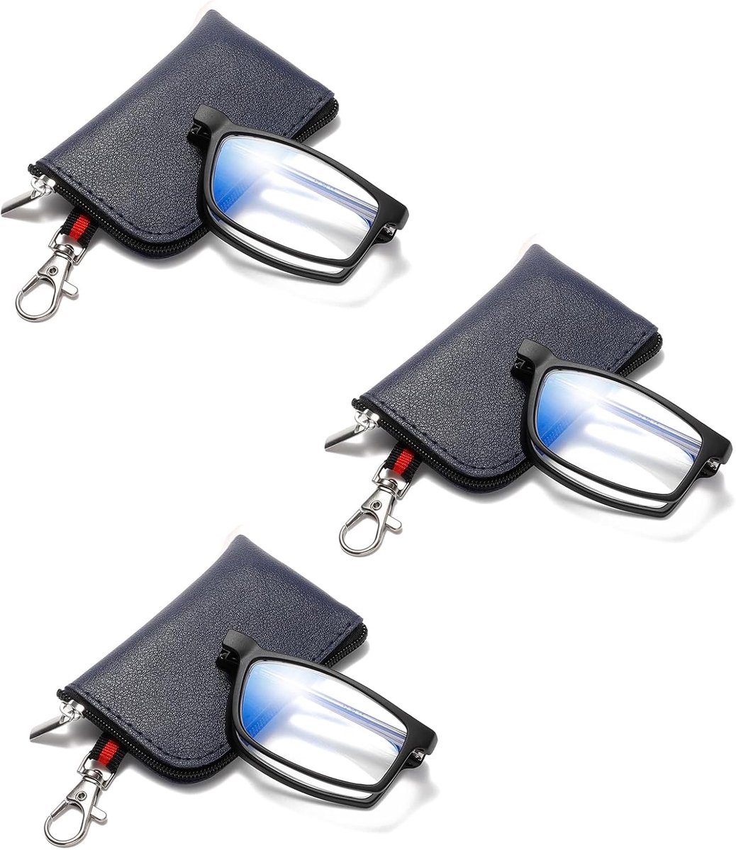 vouwbare lezebral voor vrouwen mannen, sleutelhanger tassen compacte lezers blauw licht draagbare zakbril