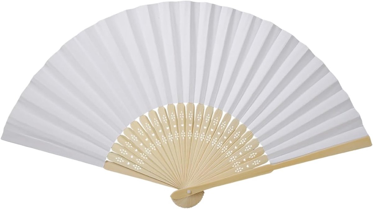 Decoratieve ribwaaiers, Chinese stijl, eenvoudige handgeschepte papieren vouwwaaiers, hout, doe-het-zelf lege vakken voor bruidsdans, huwelijkscadeau, feestje, cosplay accessoires (wit)