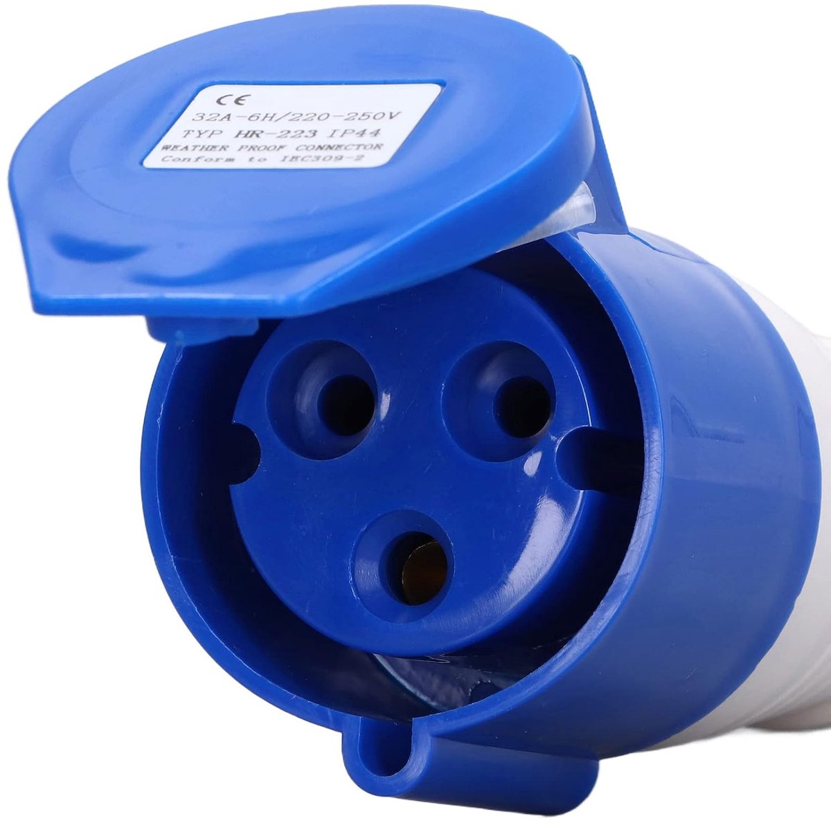 Stekkerdoos 3-pins IP44 Waterdichte Connector 32A CEE 220‑250V Blauwe Industriële Voedingsconnector Outlet(HR-223 (vrouwelijk))