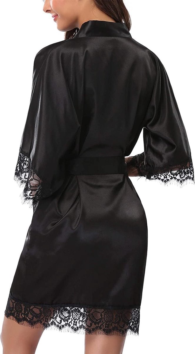 ochtendjas badjas satijn kort sexy kimono robe V-hals nachtkleding met riem nachthemd voor bruid bruidsmeisjes — afbeelding 5