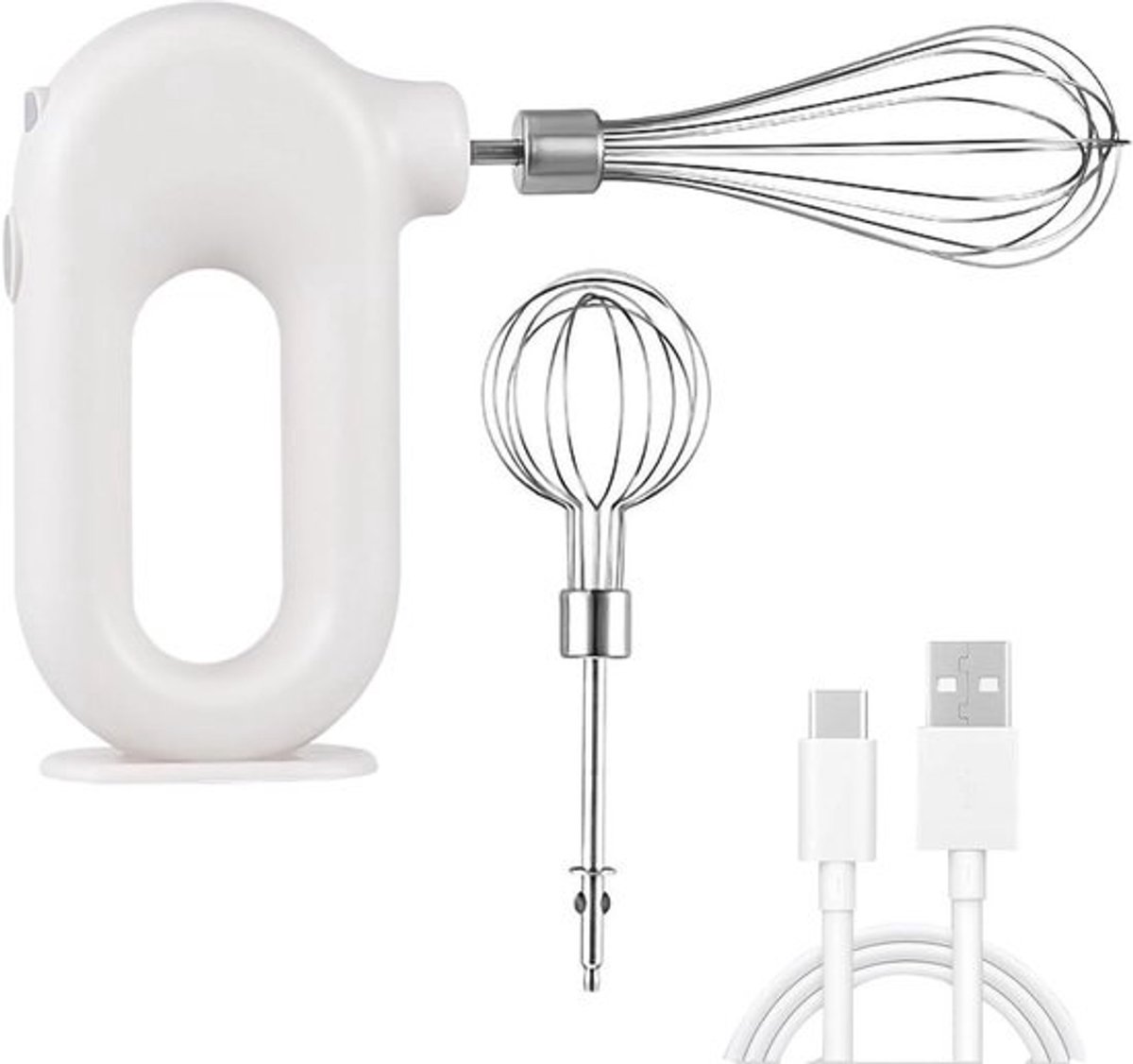 Draadloze Mixer - Keukenmixer Klopper - Bakken En Koken - 4 Snelheden Instelbaar - Mini Formaat - Wit