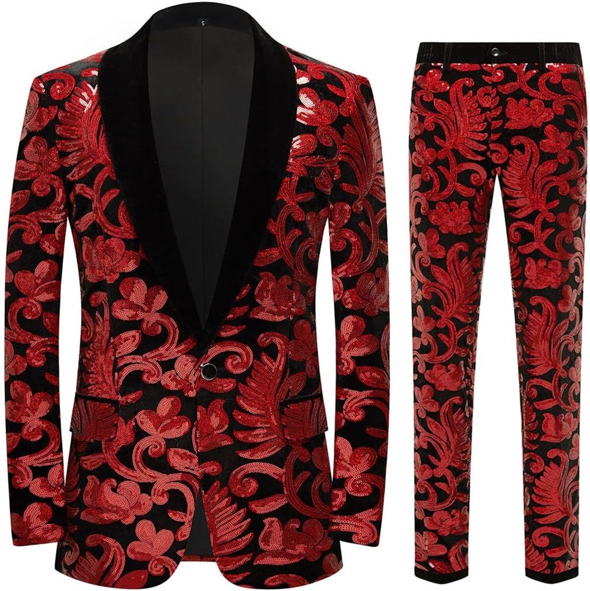 set voor heren, modieus bloemenpatroon, pailletten
