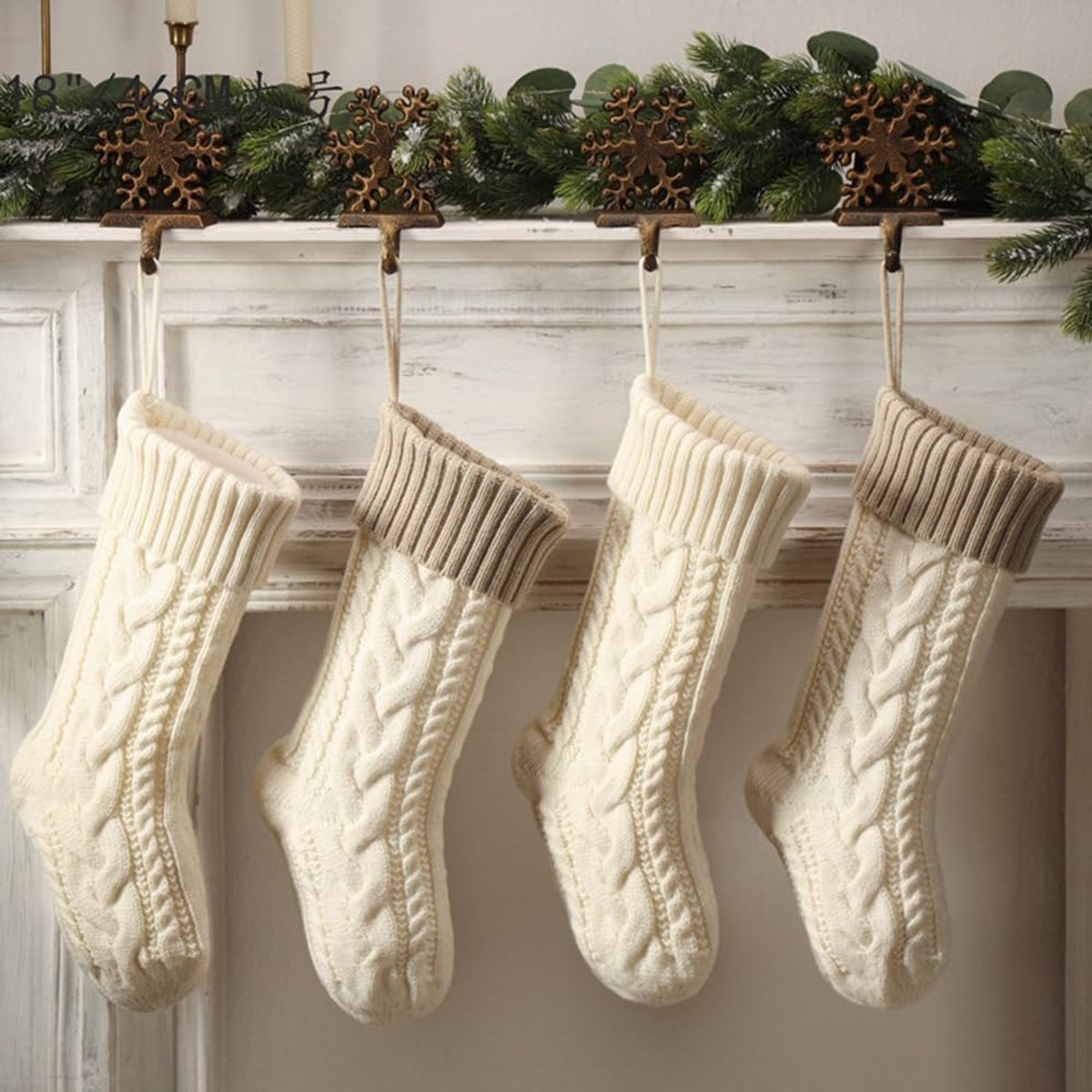 Kousen, Gepersonaliseerde Kerstsokken voor Open Haard, Gebreide Kerstkous voor Familievakantie Xmas Party Decoraties (Wit, Lengte 46 cm, 1 Stuk)