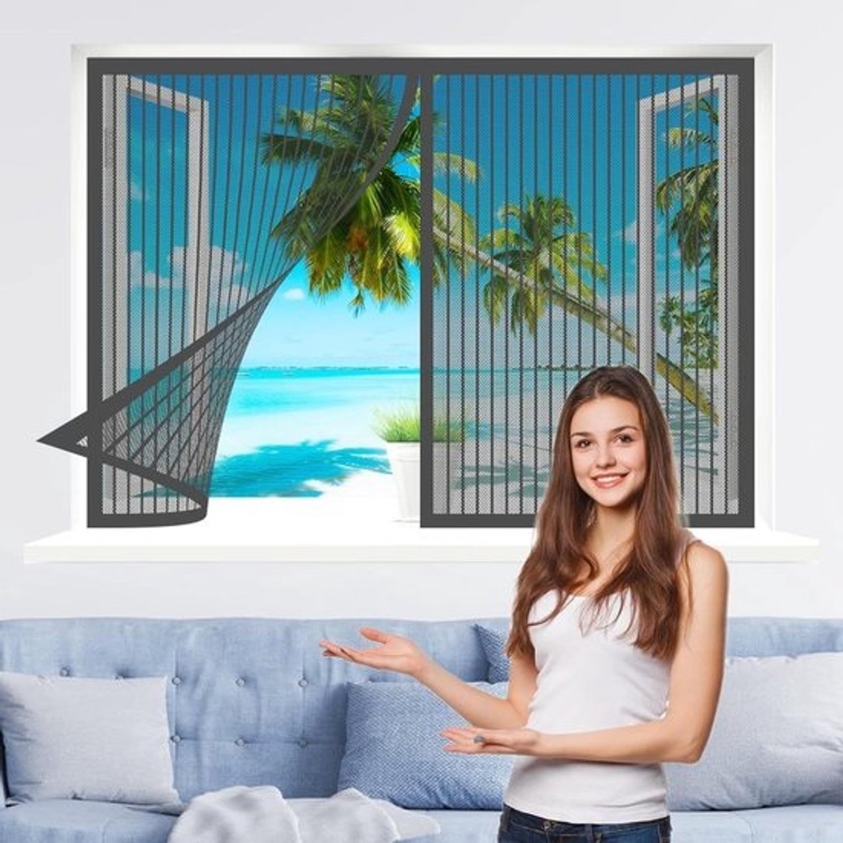 Magnetische Horren - Insectenhor Raam - Frisse Lucht Binnen - Eenvoudige Installatie - 95 x 160 cm - Grijs