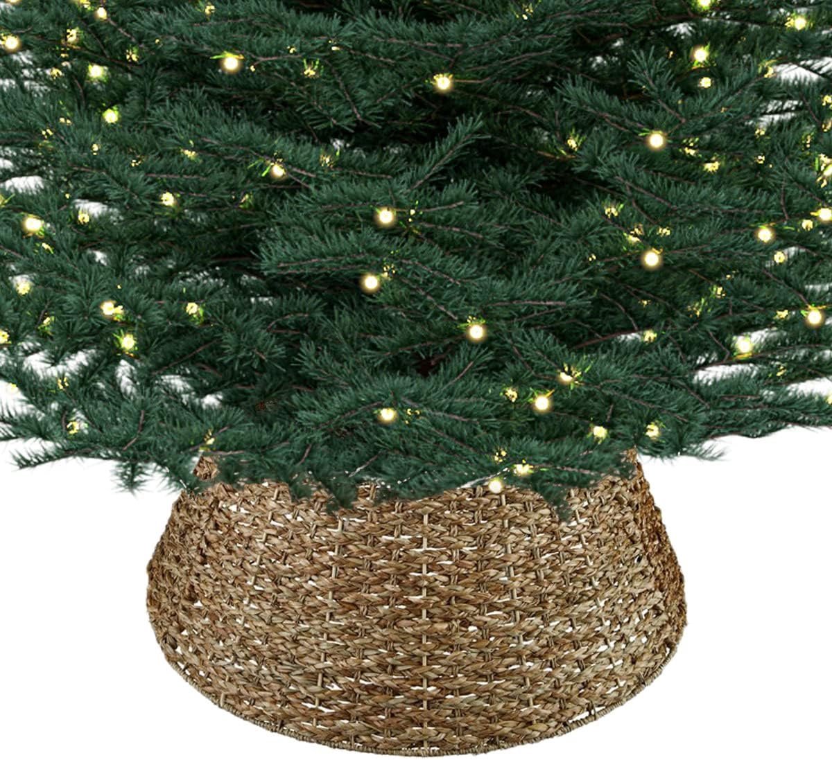 Model 3 Kerstboomkraag/rok van zeegras voor bedekking van kerstboomstandaard, in natuurlijke kleur, diameter 60 cm, mand