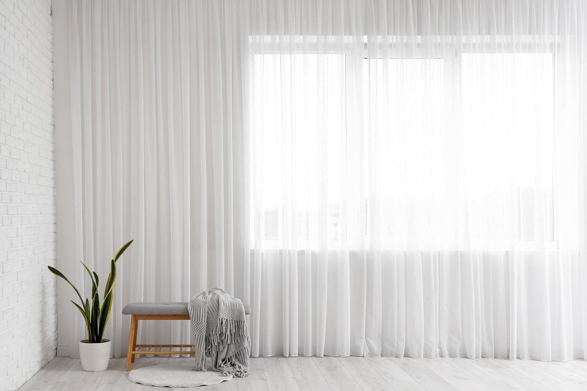 Gordijnen, halfdoorzichtig, met plooiband en Store, voile, loodbandsluiting, wit, (h x b) 140 x 600 cm