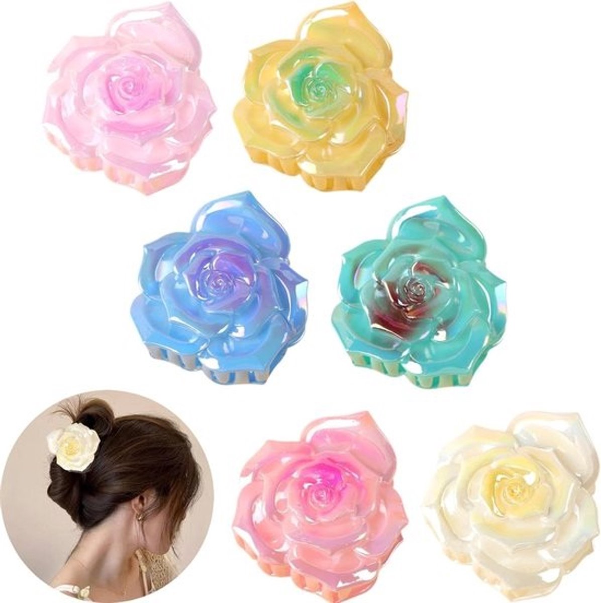 Haarclip met bloem - Tropische haaraccessoires - Strandfeest styling - Lichtgewicht materiaal - 6 stuks - Verschillende kleuren