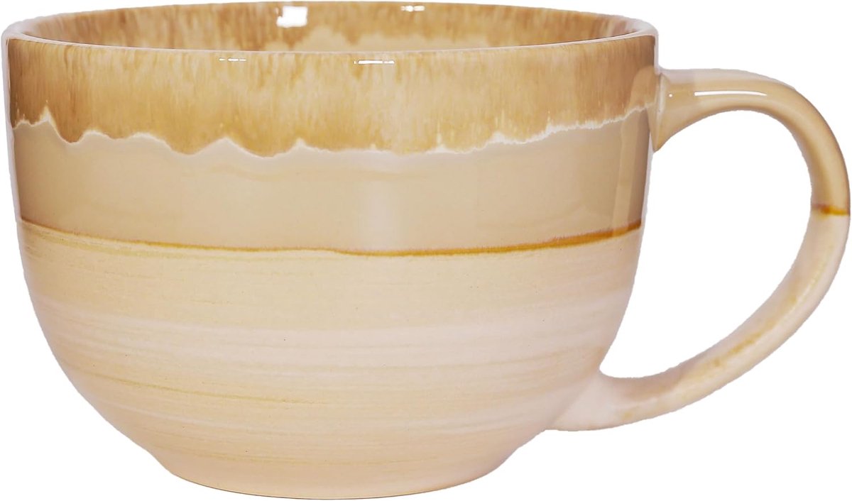 Groot, 700 ml, soepkop, keramiek, soepbeker met handvat, theekop, mueslikom, soepkom, slakom, koffiemok, cappuccinobeker (kaki)
