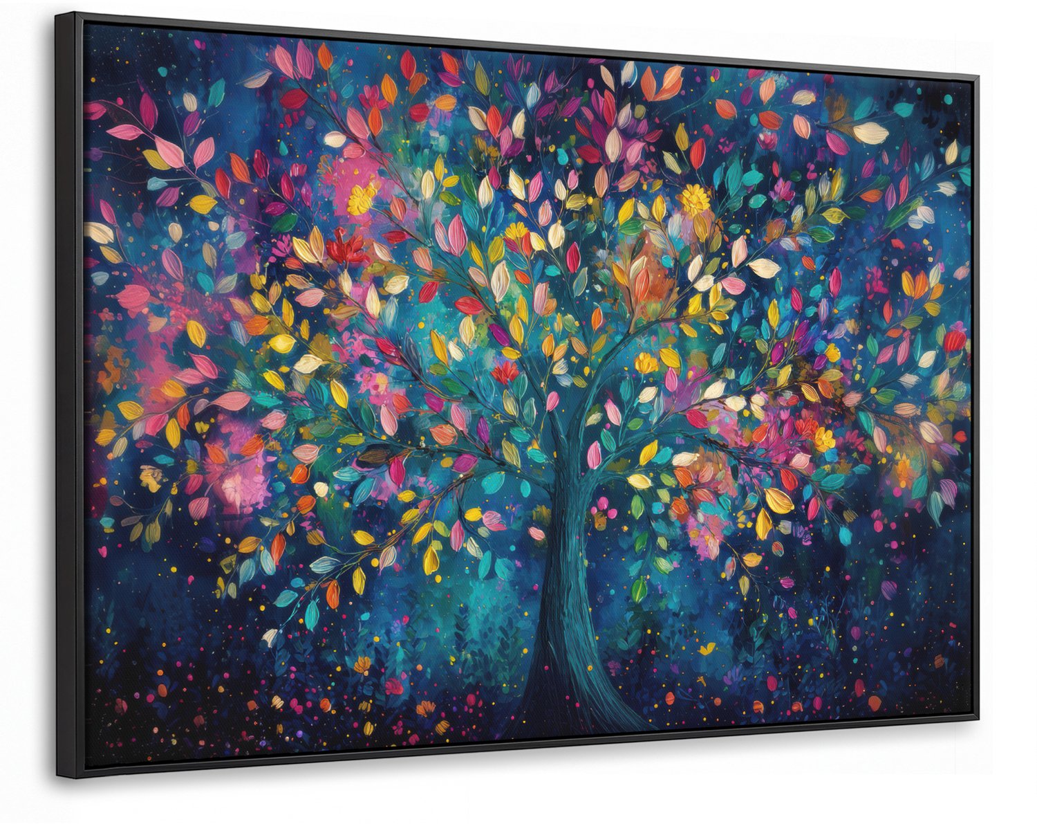 Canvas Schilderij met Baklijst XXL Canvas Schilderij met Baklijst 150x100cm - Kleurrijk - Boom - Magisch - Abstract - Muurdecoratie woonkamer - Slaapkamer decoratie - Kamer accessoires - Schilderijen op canvas met lijst groot