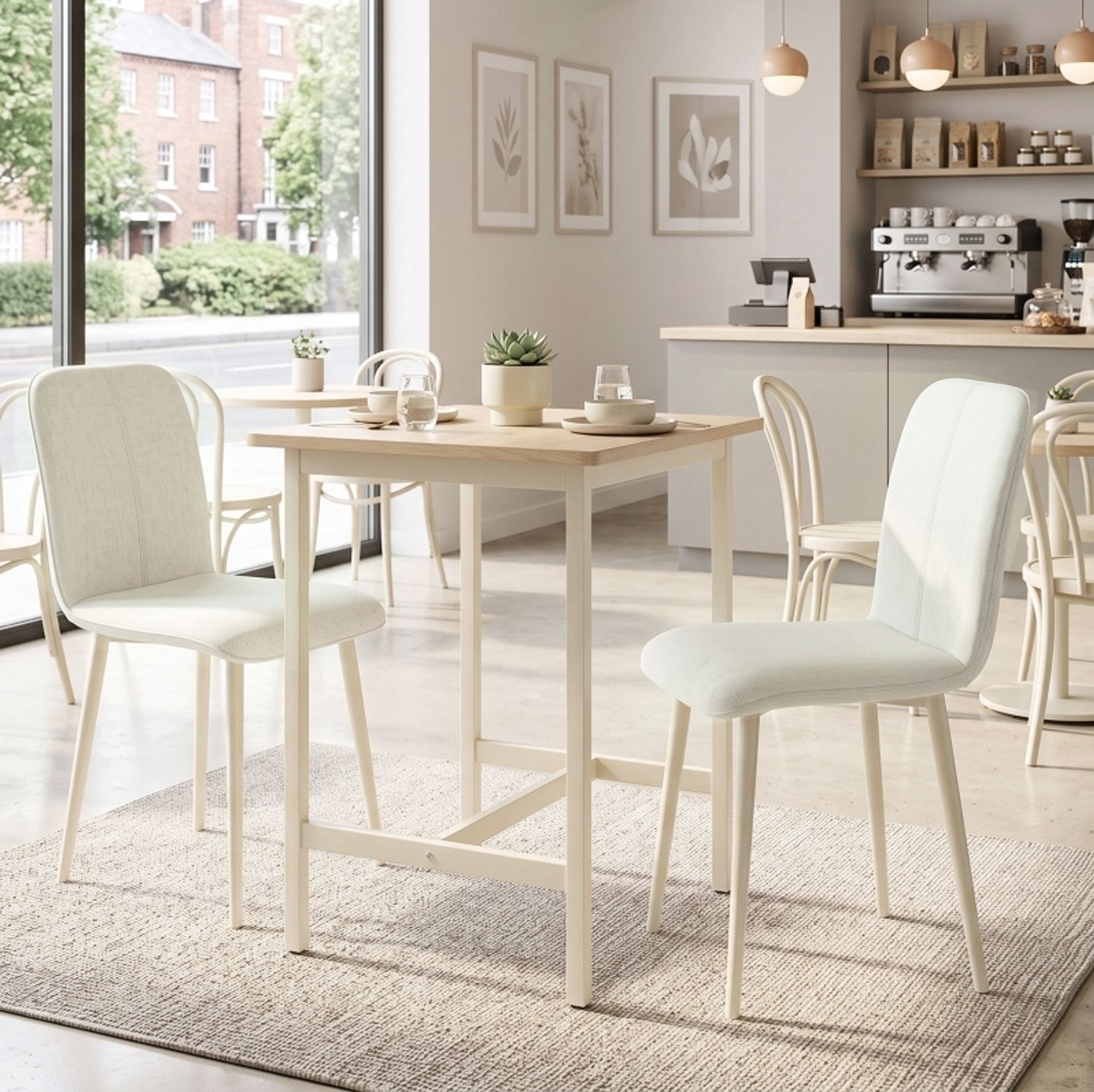 MODENUIT Eetkamerstoelen 42 x 57 x 85 cm - Set van 2 met Hoge Rugleuning - Eetkamer - Metaal - Crème