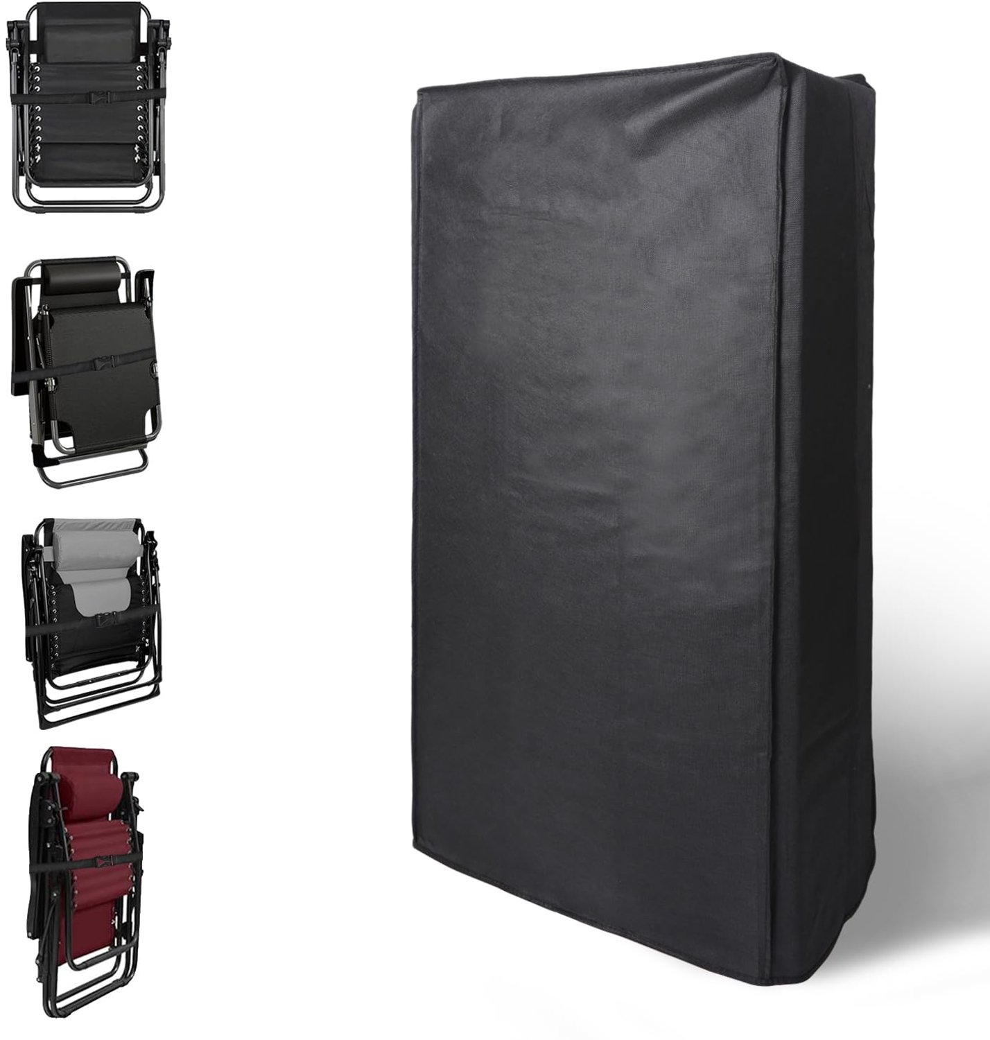 Famanu Beschermhoes voor opvouwbare stoelen, met afmetingen van 52 x 33 x 102 cm, UV-bestendige en stofvrije beschermhoes voor tuinstoelen, biedt volledige bescherming tegen zon en sneeuw met waterdichte coating zwart
