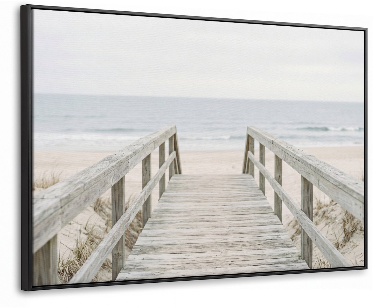 Canvas Schilderij met Baklijst XXL Canvas Schilderij met Baklijst 150x100cm - Duinen - Vlonder - Oceaan - Muurdecoratie woonkamer - Slaapkamer decoratie - Kamer accessoires - Schilderijen op canvas met lijst groot