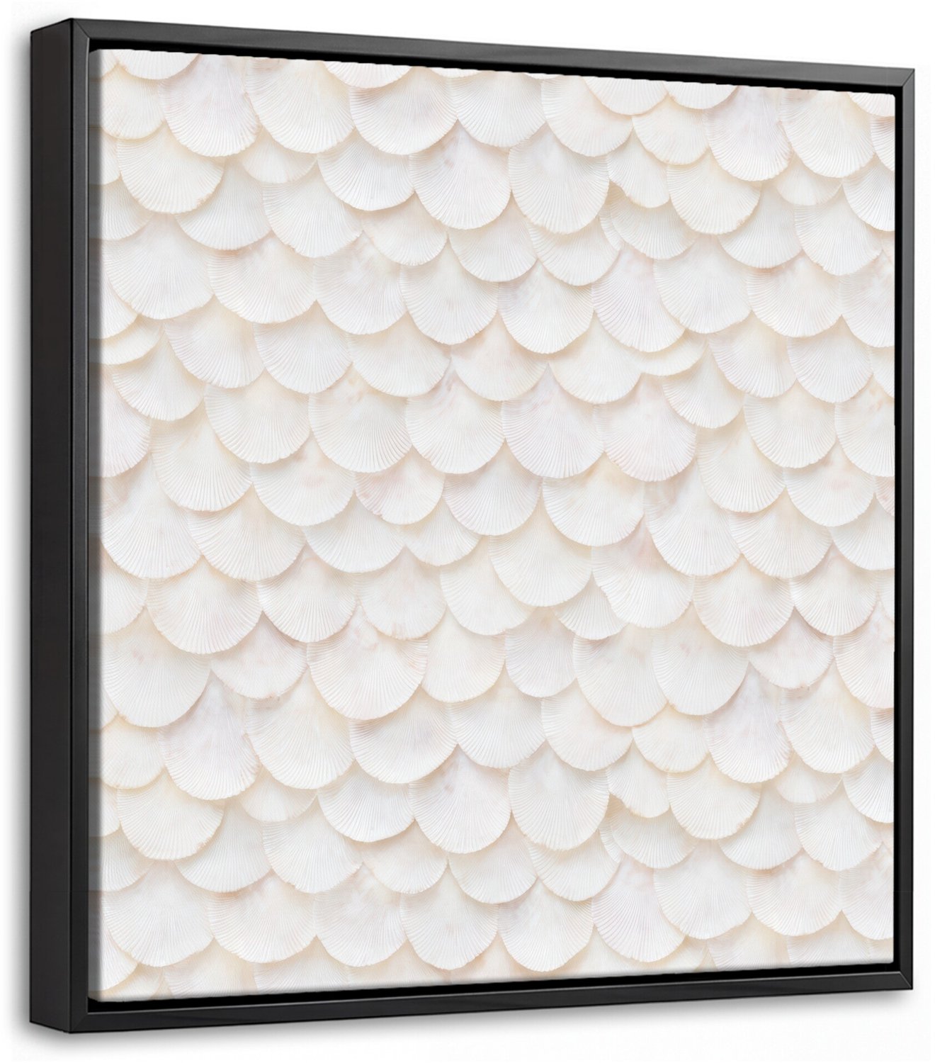 Canvas Schilderij met Baklijst 20x20cm - Schubben - Wit - Elegant - Muurdecoratie woonkamer - Slaapkamer decoratie - Kamer accessoires - Schilderijen op canvas met lijst