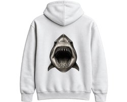Haai Hoodie – Realistische Grote Witte Haai – Maritieme Outfit – Unisex Hoodie voor Dames & Heren – Origineel Cadeau