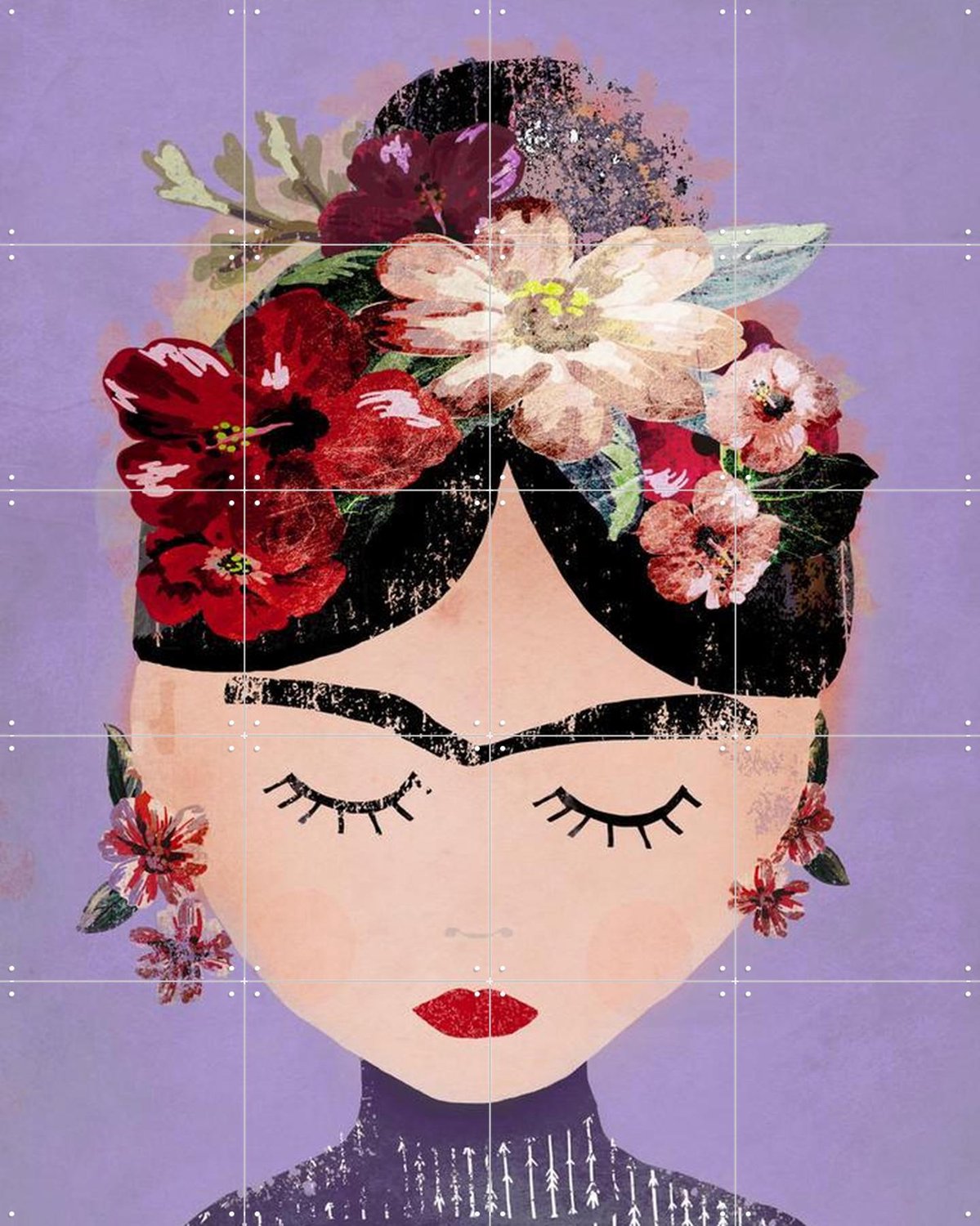 IXXI Frida (Purple Version), Treechild & Various - 80 x 100 cm - Grote wanddecoratie en posters - Digitale Kunst, Illustraties, Speels, Modern, Gang Paars