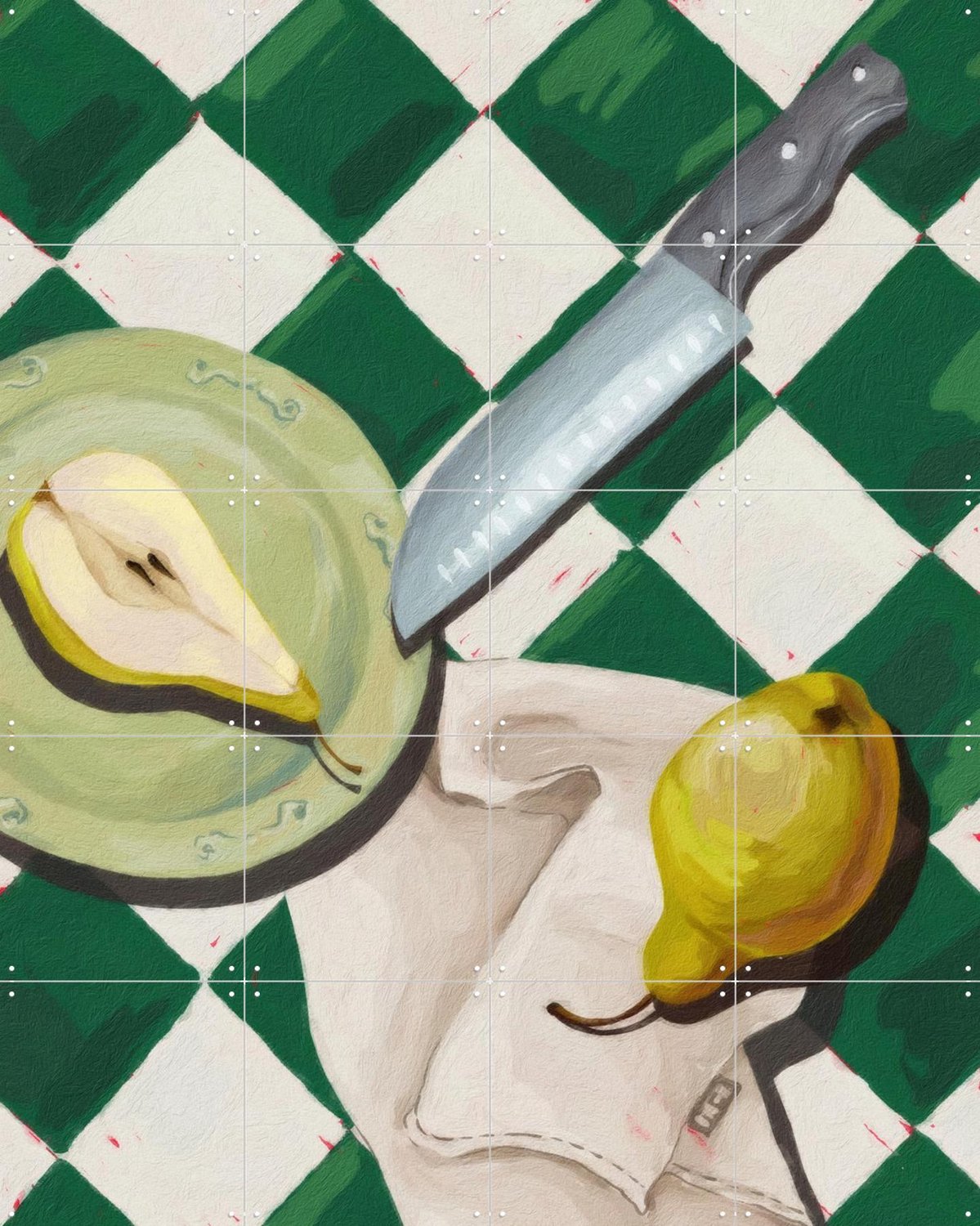 IXXI The Still Life With Pears, Marja van den Hurk - 80 x 100 cm - Grote wanddecoratie en posters - Realisme, Modern, Eetkamer, Keuken, Fruit Groen