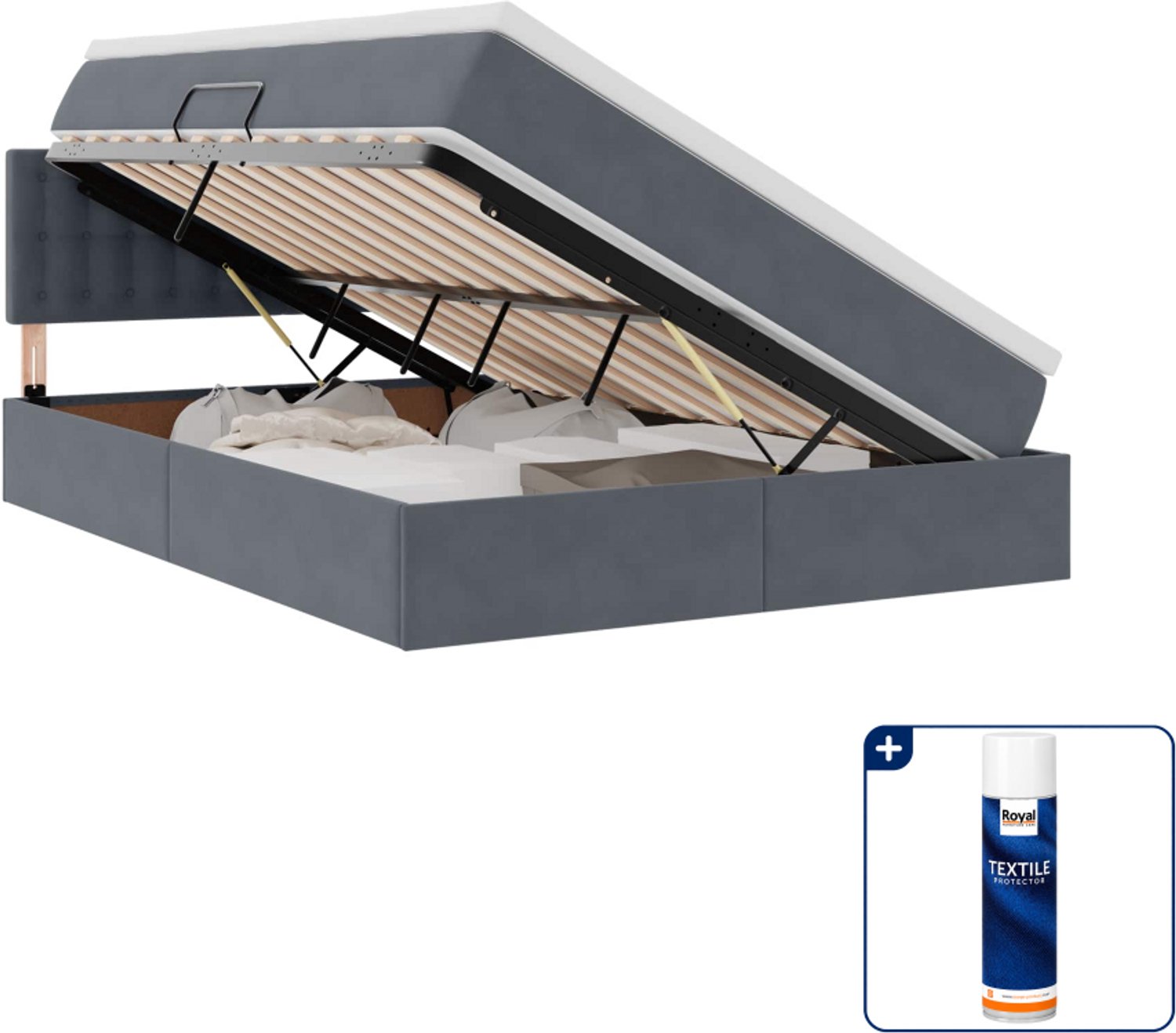 vidaXL Small double bed met matras 140 x 200 cm - donkergrijs - Inclusief textielbeschermer 500 ml Blauw