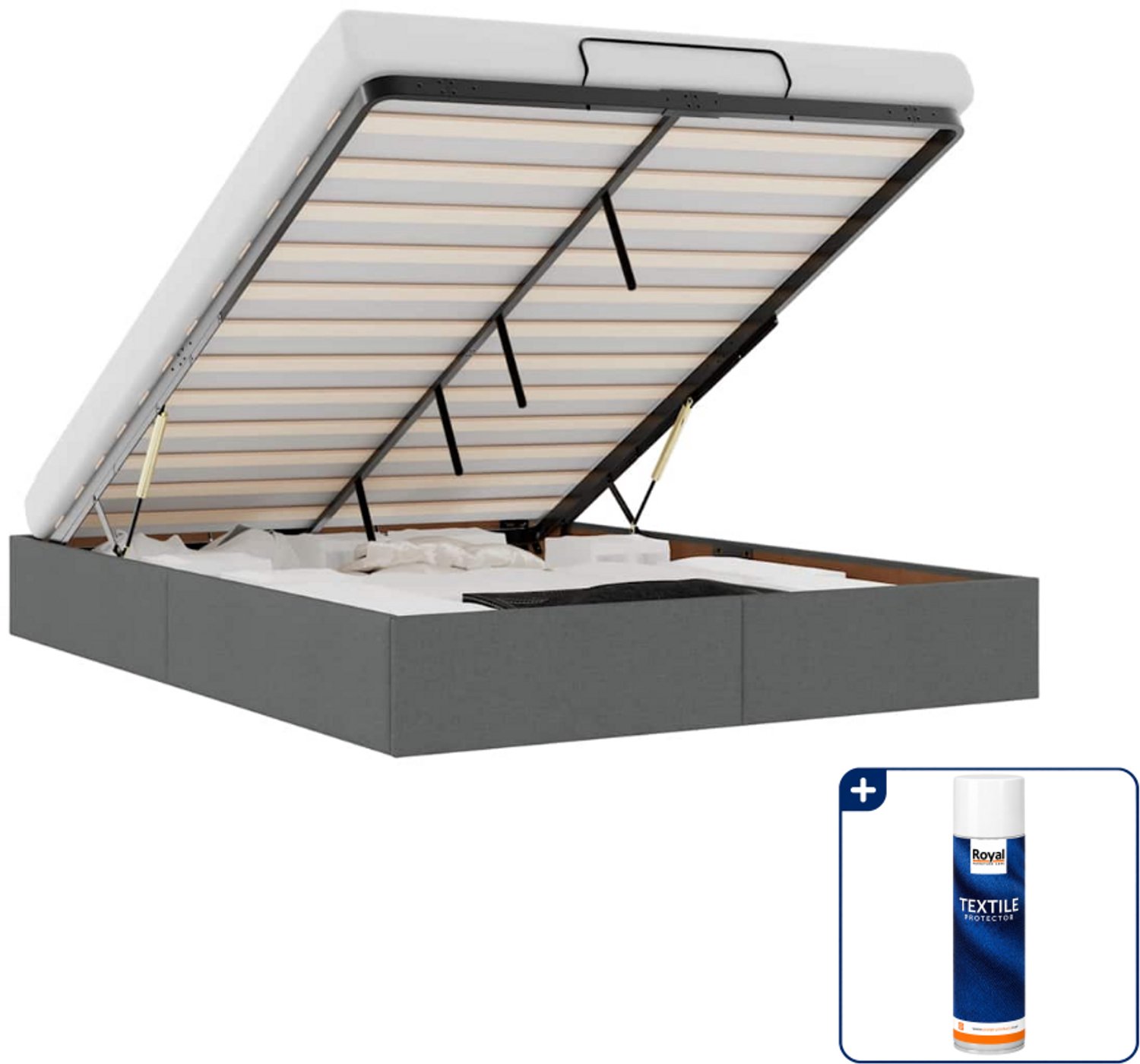 vidaXL bedframe - Small double - 140 x 200 cm - donkergrijs - Inclusief textielbeschermer 500 ml