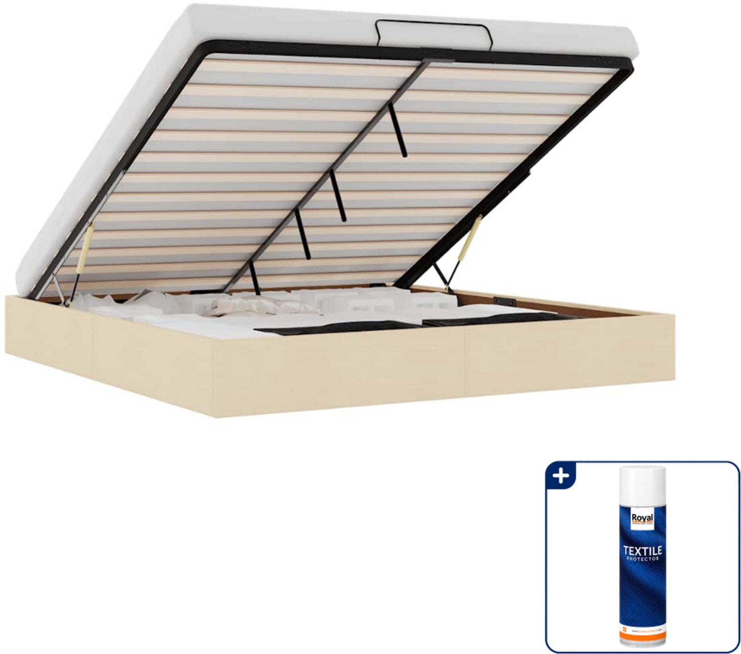 vidaXL Queensize bedframe - 160 x 200 cm - stof - crème - Inclusief textielbeschermer 500 ml Blauw
