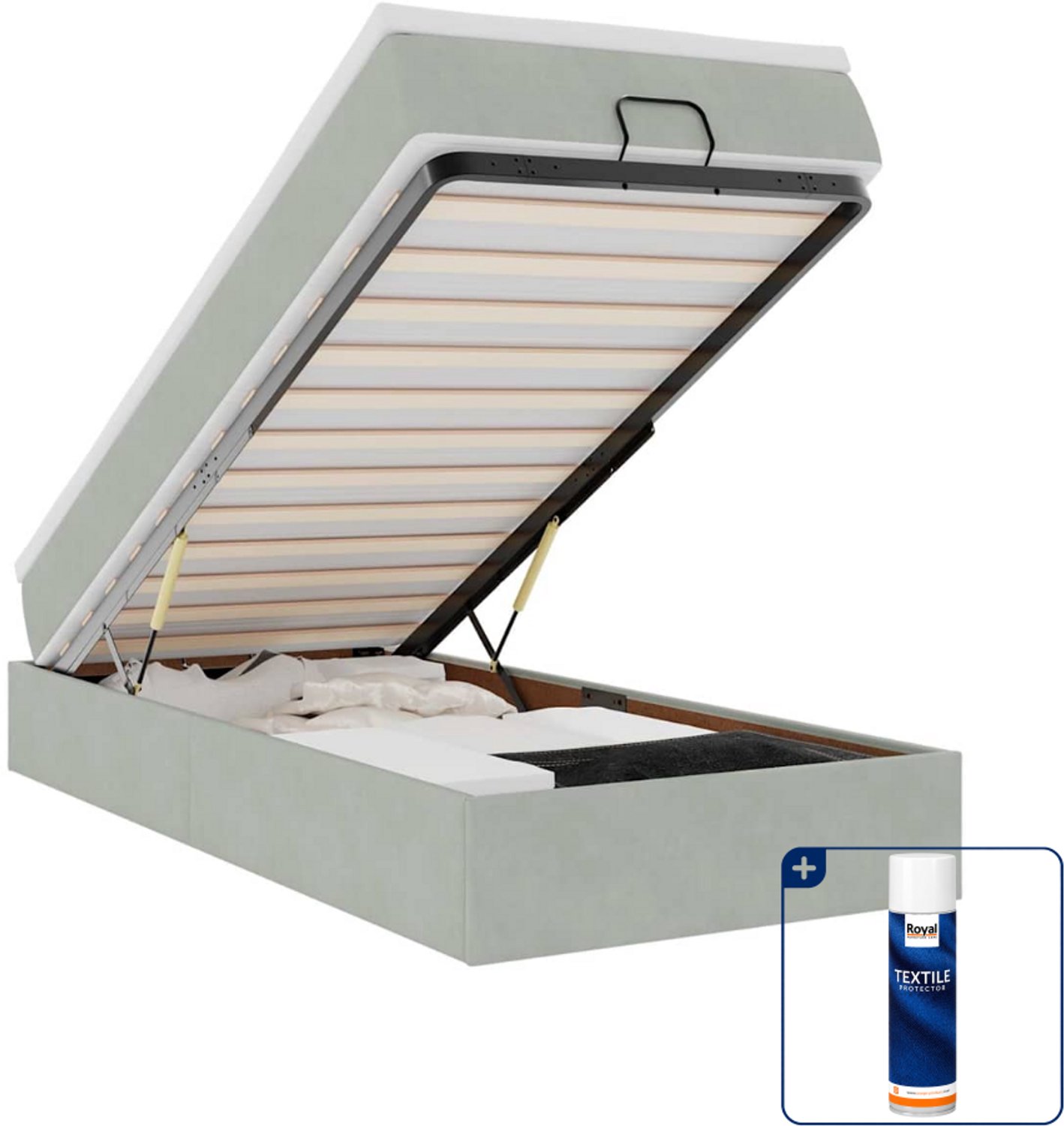 vidaXL ottoman bed met matras - 90 x 190 cm - fluweel - lichtgrijs - Inclusief textielbeschermer 500 ml Zwart