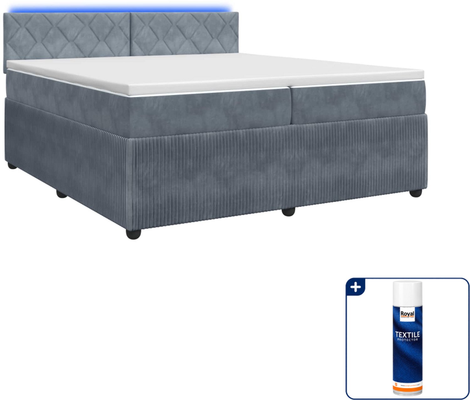 vidaXL boxspringbed met matras - 200 x 200 cm - fluweel - donkergrijs - Inclusief textielbeschermer 500 ml Donker Grijn