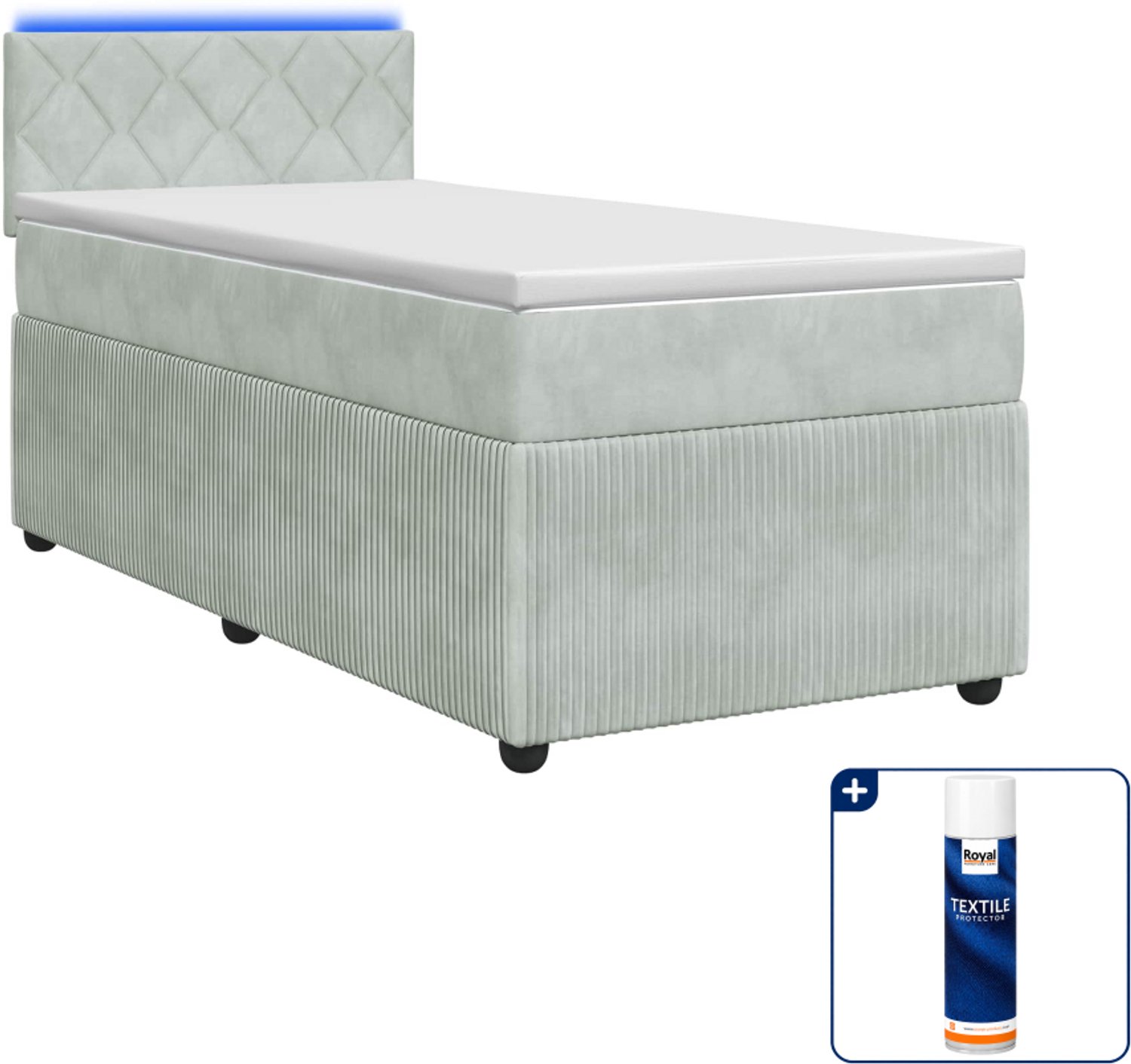 vidaXL boxspringbed met matras - 100 x 200 cm - fluweel - lichtgrijs - Inclusief textielbeschermer 500 ml