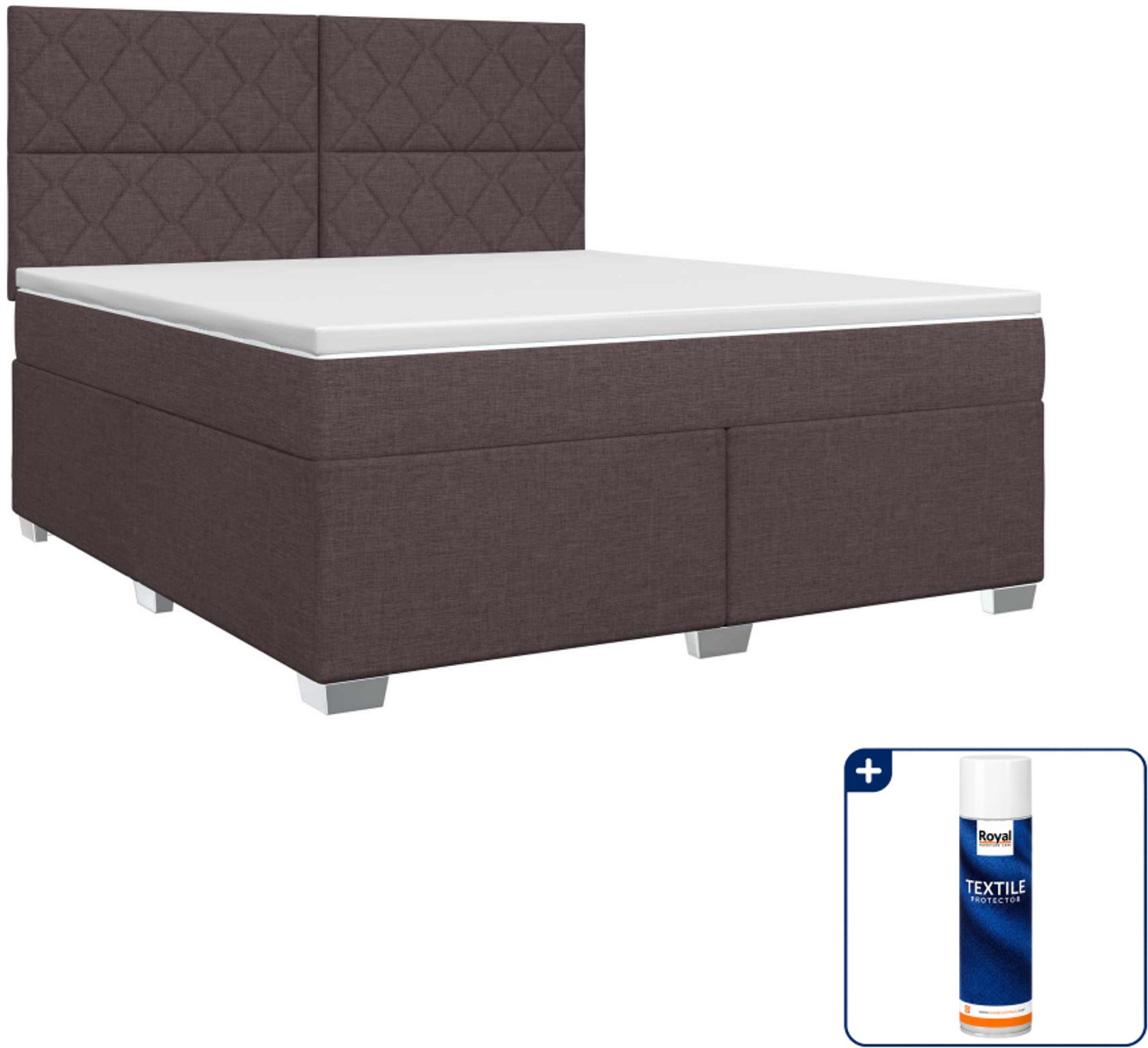vidaXL Boxspringbed - Queensize - 160 x 200 cm - donkerbruin - Inclusief textielbeschermer 500 ml