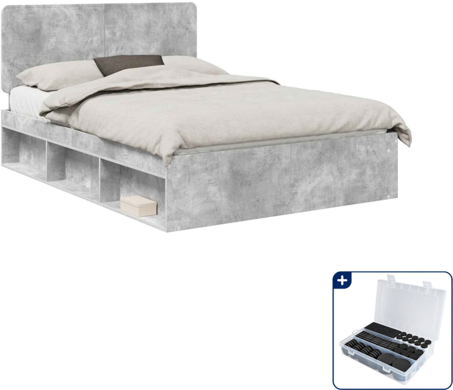 vidaXL bedframe - 150 x 200 cm - bewerkt hout - concreet grijs - Inclusief antikrasvilt 177-delig